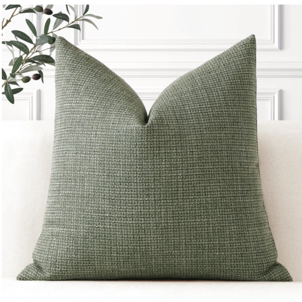 Olive Green Linen Textured SQUARE Throw Pillow Cover Medium 20x20” (1-Count)